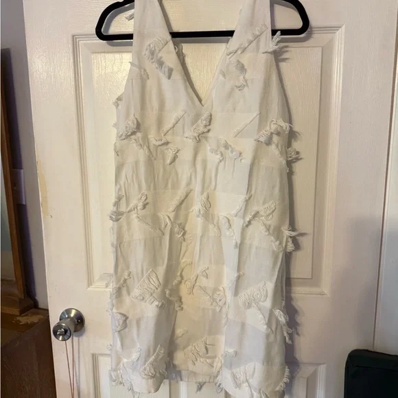 Anthropologie Mauve White Textured Women's Dress - Picture 6 of 8